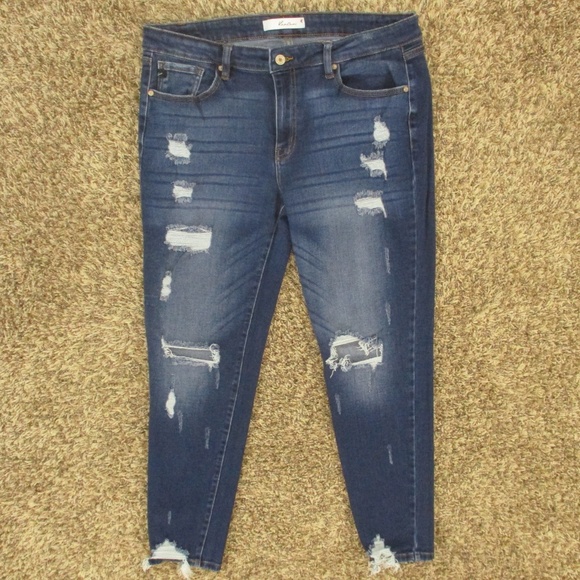 Kancan‎ Jeans Women's 31 Dark Wash Cora Mid Rise Super Skinny Distressed Denim - Picture 1 of 6